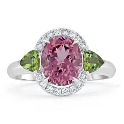 A spinel ring set with diamonds.